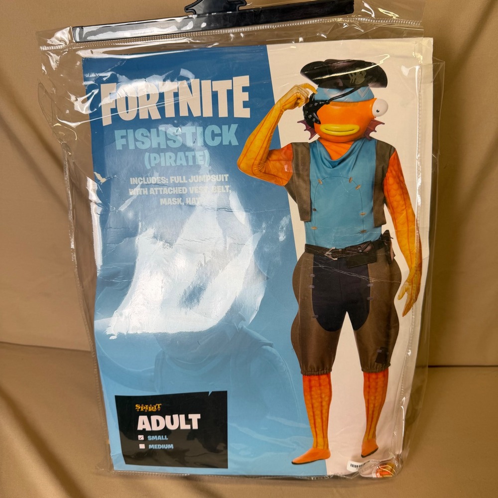Spirit Halloween Fortnite Fishstick Pirate Costume Adult Small Jumpsuit Mask Hat